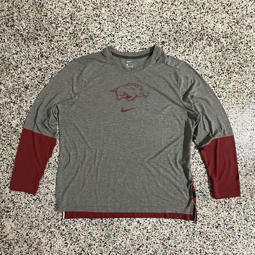 Nike Arkansas Razorbacks Shirt Mens 2XL On Field Long Sleeve Colorblock Gray